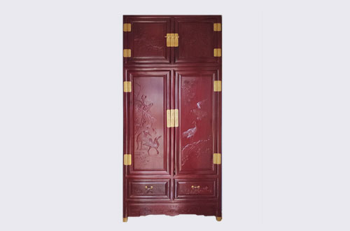 甘南高端中式家居装修深红色纯实木衣柜